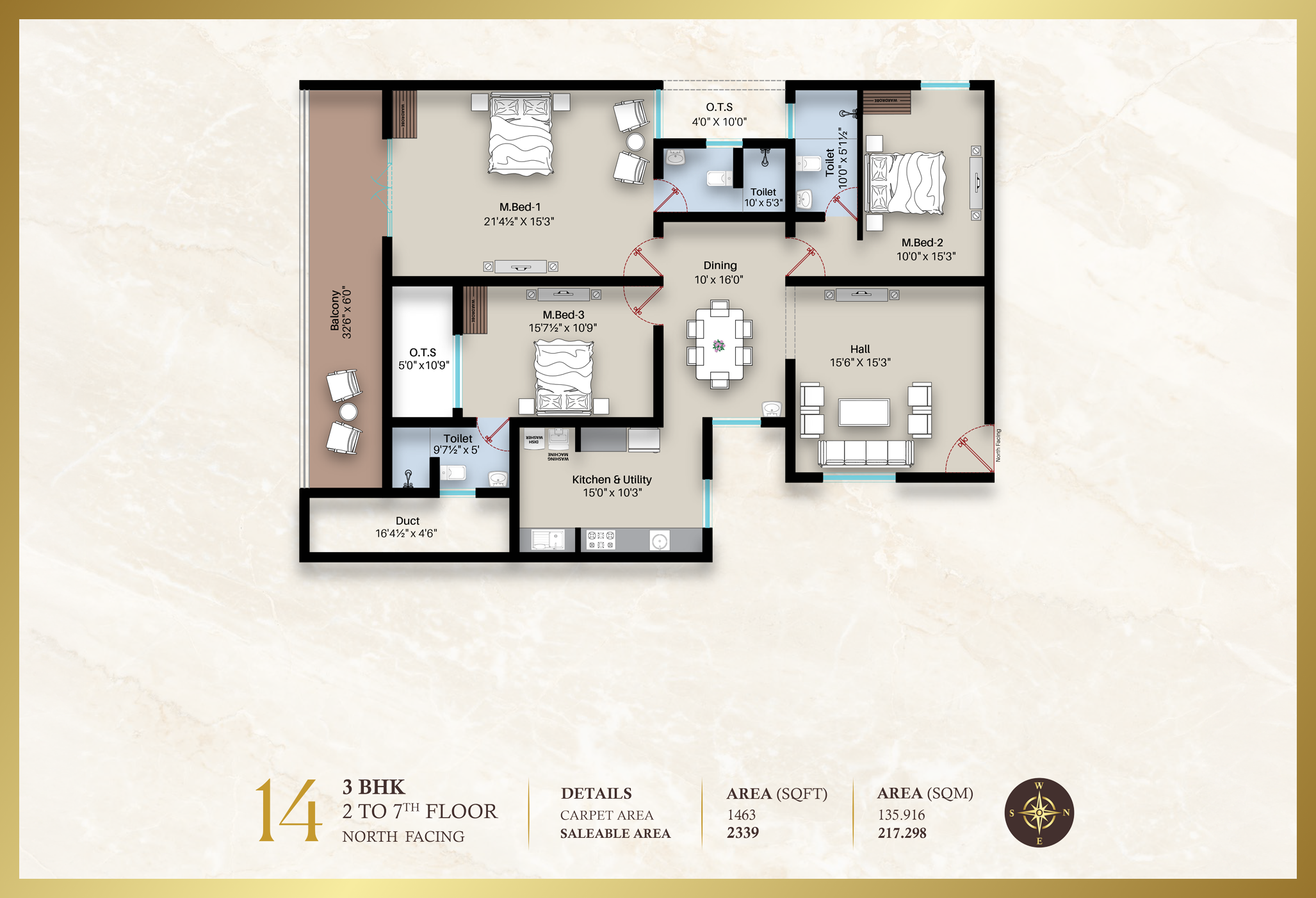 Beatriz Apartment 3BHK | North facing | 2339 sq-ft